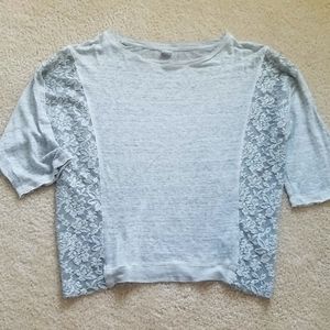 120% Lino Small casual gray crop shirt with lace sides